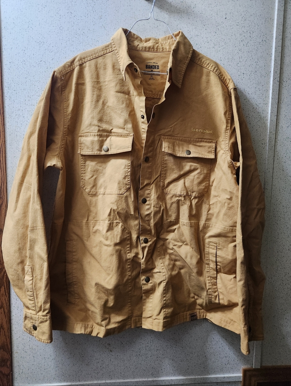 Banded Canvas Camp Shirt Jacket Men's XL Casual Button Down Khaki Duck